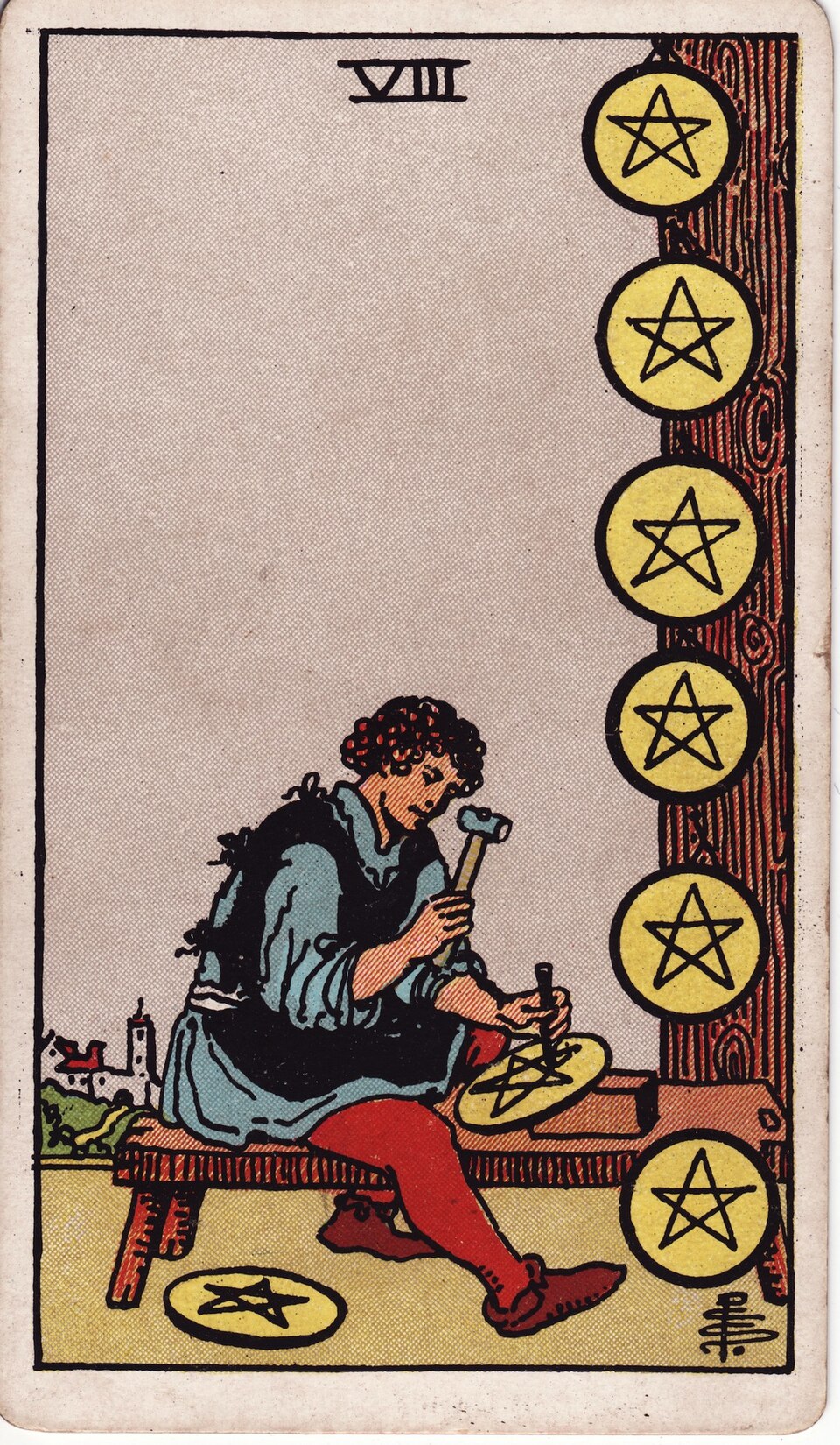 Lá bài Tarot Eight of Pentacles